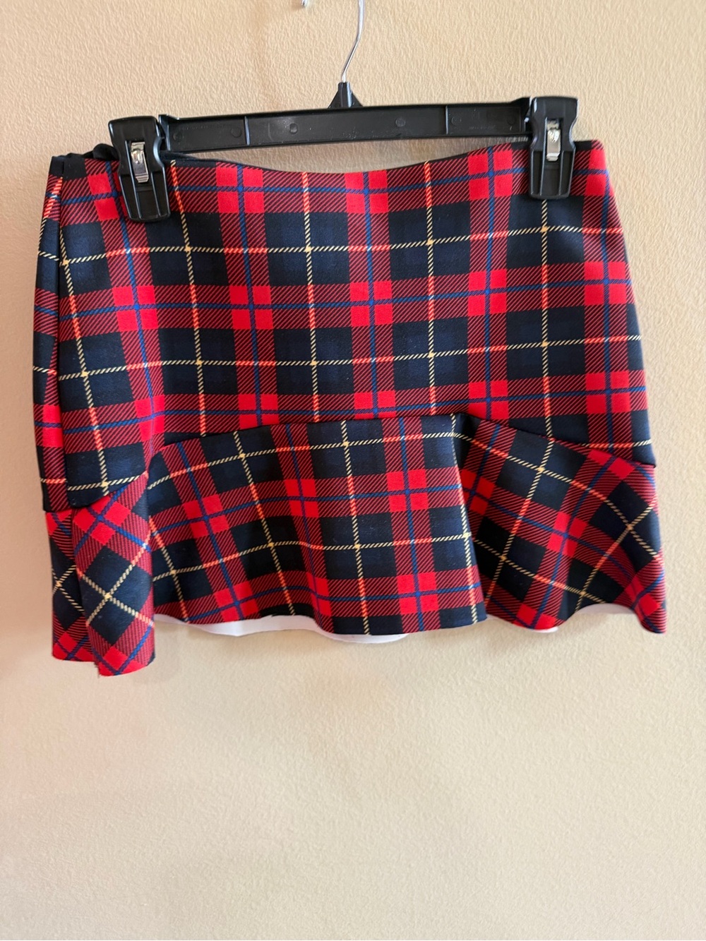 Zara Red and Black Plaid Flared Mini Skirt
